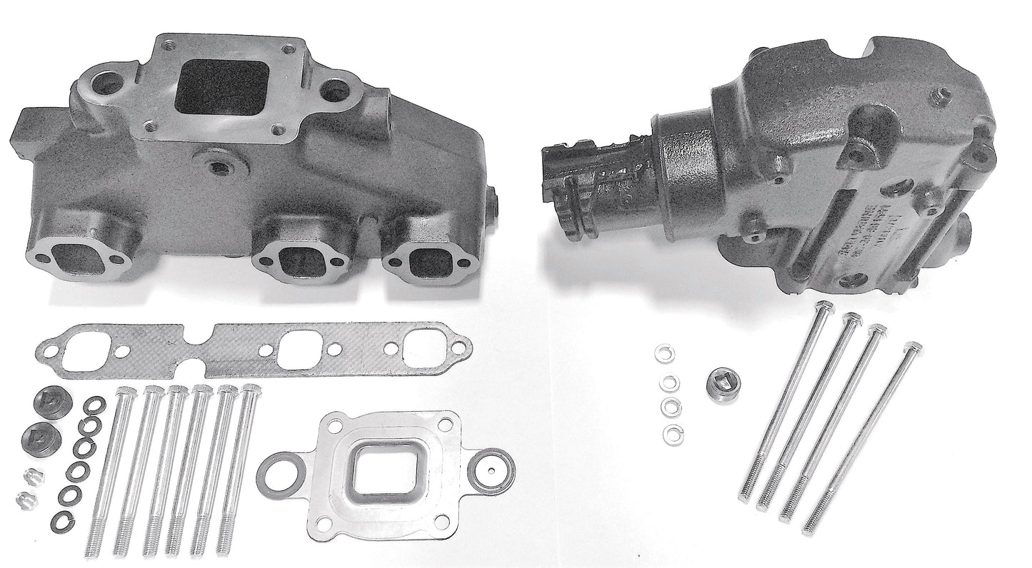 Mercruiser V6-4.3L Dry Joint Exhaust manifold + elbow 14°, set 864612T01 + 864591T02