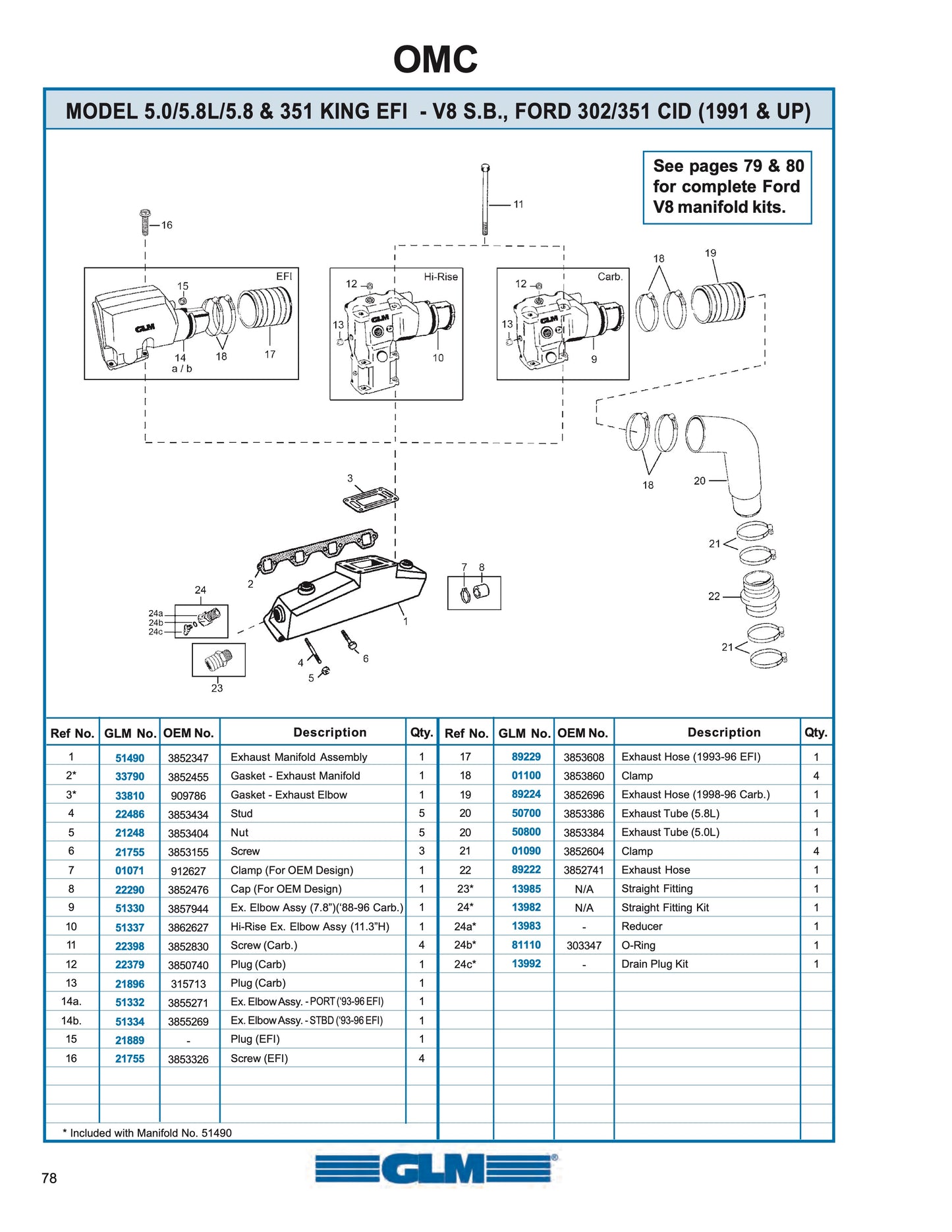 5.0/5.8L V8 Volvo/OMC/Ford Exhaust manifold assembly 3852347