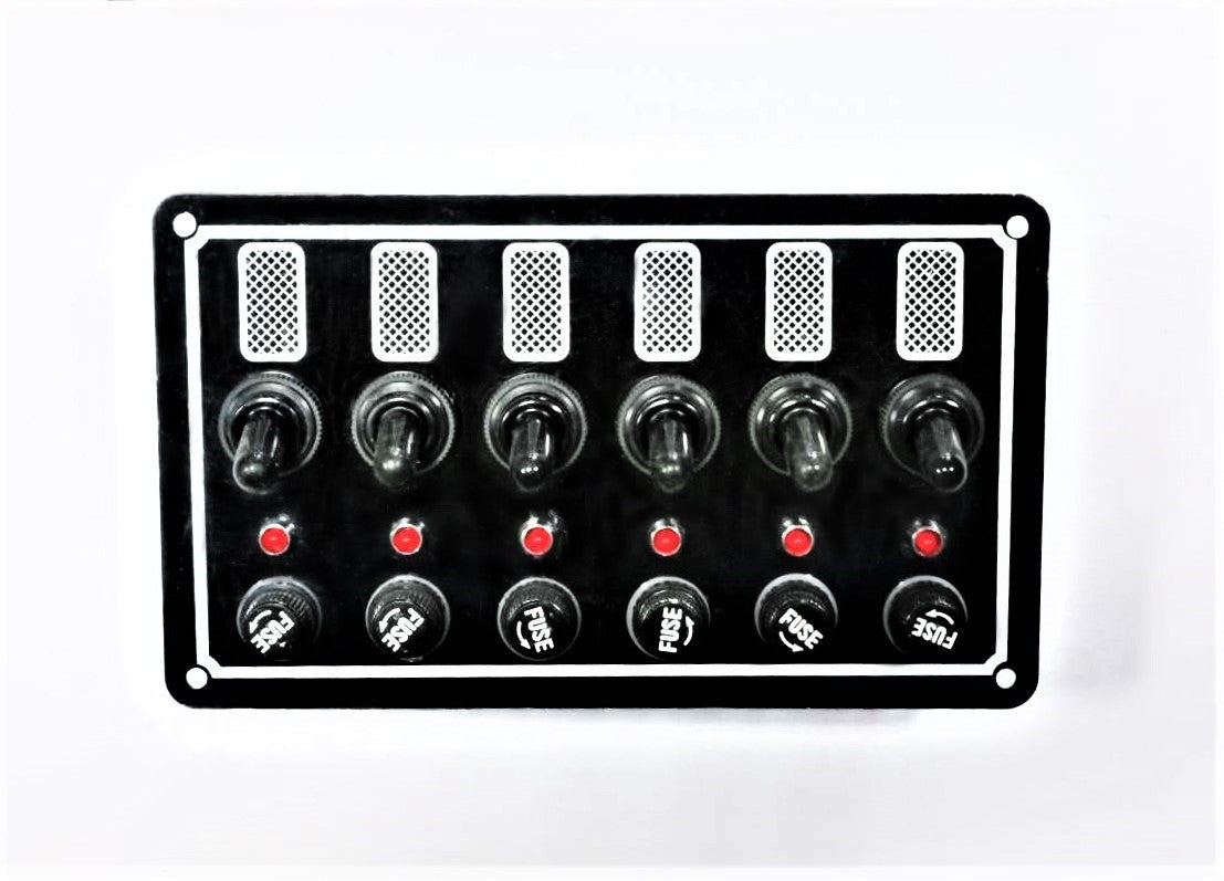 Aluminum switch panel 170x100mm; 12V / 5A Glass fuses