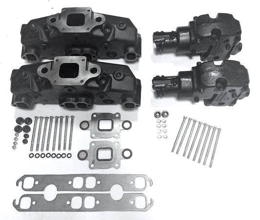 Mercruiser V8-5.0, 5.7, 6.2L Dry Joint Exhaust manifolds + elbows 7°, full set 865735A03 + 864309T01 x 2