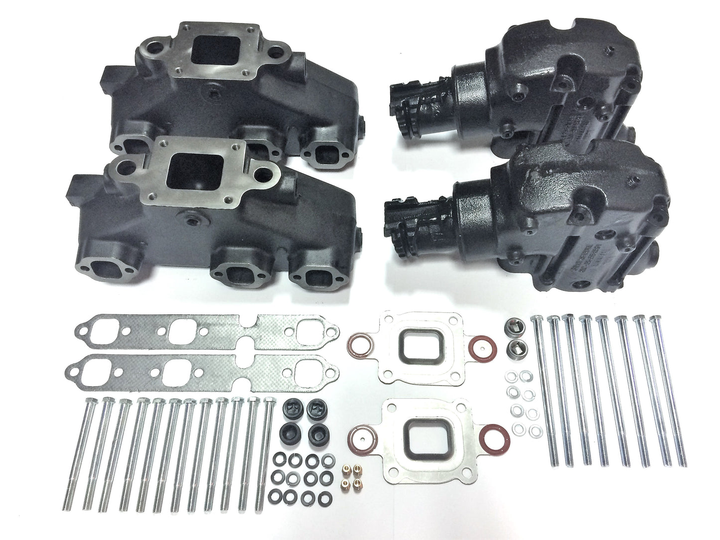 Mercruiser V6-4.3L Dry Joint Exhaust manifolds + elbows 14°, full set 864612T01 + 864591T02 х 2