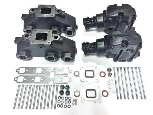 Mercruiser V6-4.3L Dry Joint Exhaust manifolds + elbows 14°, full set 864612T01 + 864591T02 х 2