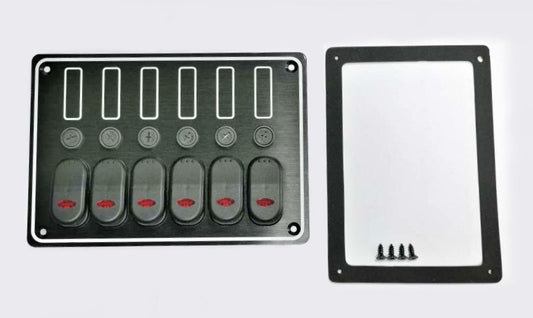 Aluminum switch panel 190x133mm; 12V / 15A Glass fuses